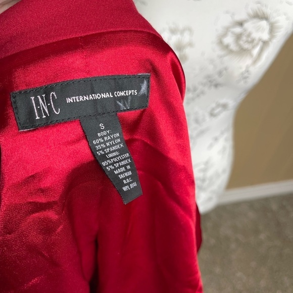 INC International Concepts Women's Red Blazer Puff Sleeve Black Buttons Small - Picture 3 of 5